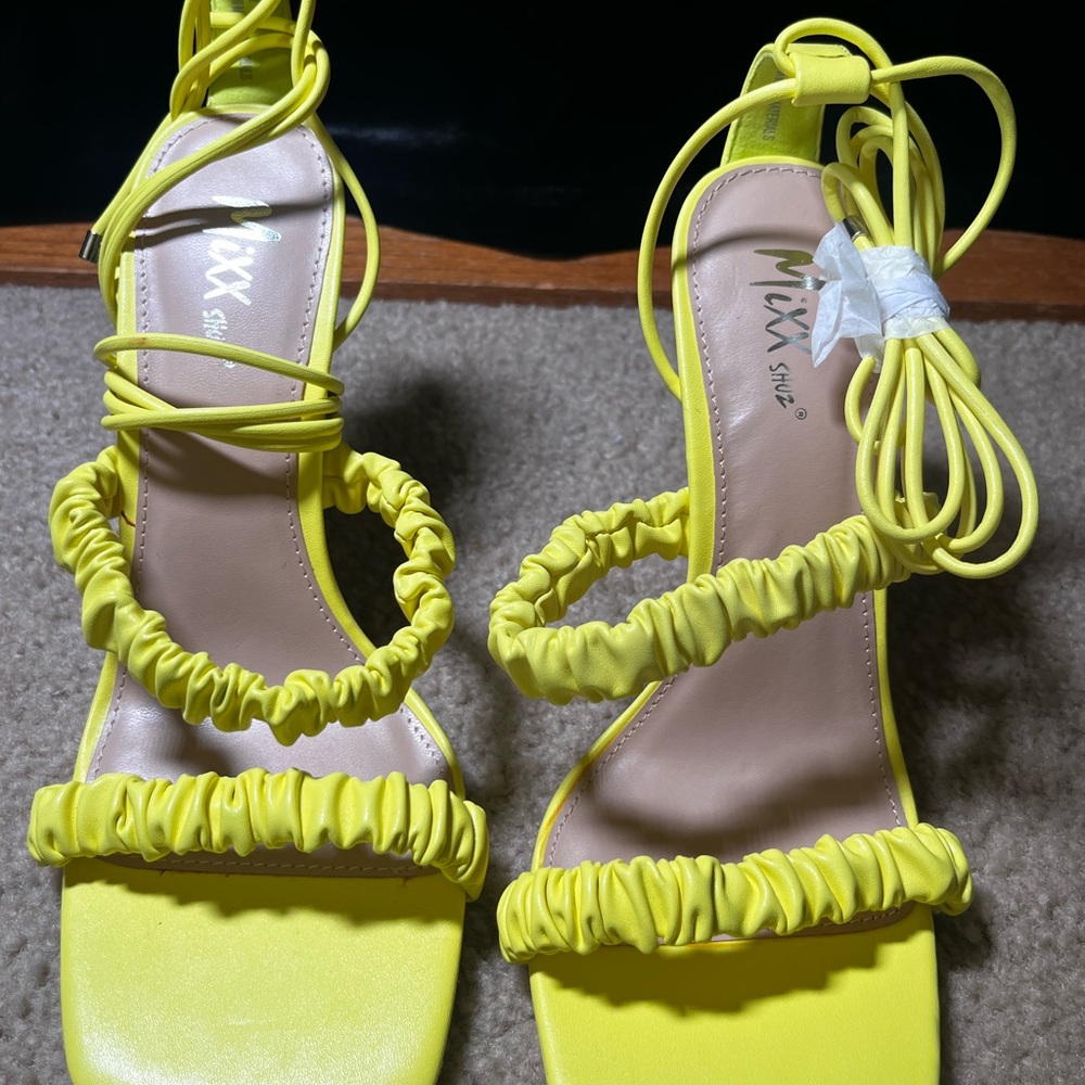Mixx Shuz Yellow Heels with Strappy Design and High Heel